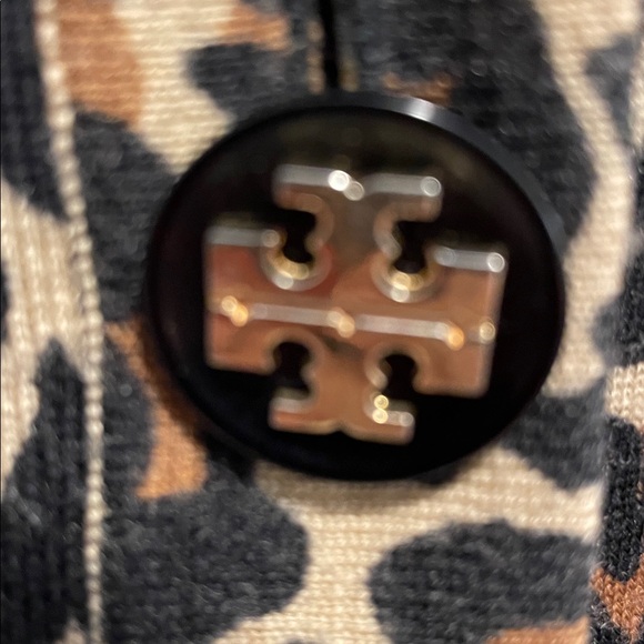 Tory Burch Classic Animal Print Cardigan Sweater w/TB Embellished Buttons Wool S - Picture 5 of 13